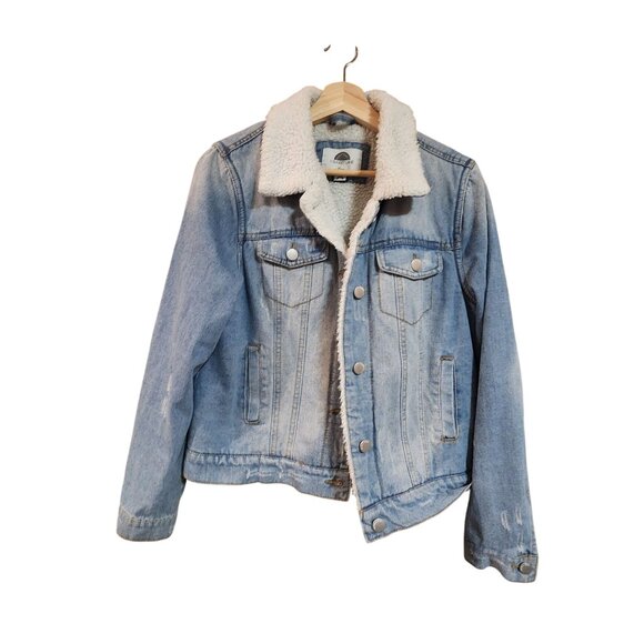 1 Sunset Lane Large Sherpa-Lined Denim Jacket Blue - Picture 1 of 3